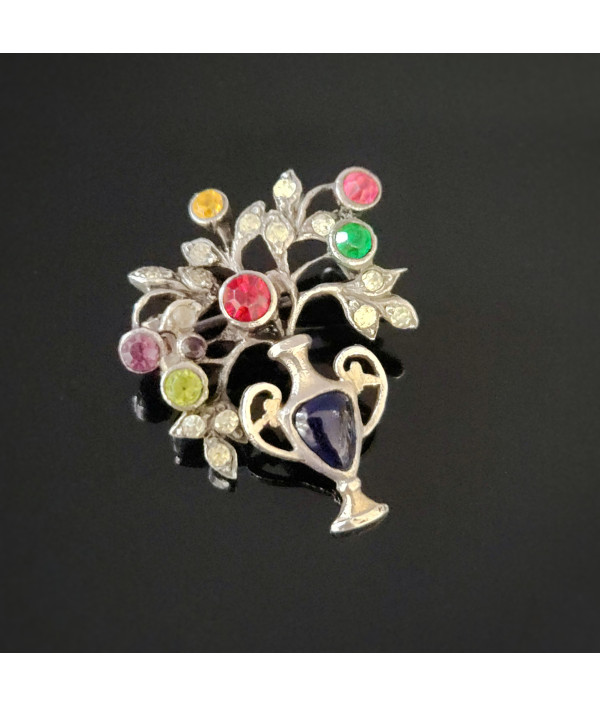Antique Silver Giardinetti Brooch with Colorful Paste Gemstones Antique Silver Giardinetti Brooch with Colorful Paste Gemstones