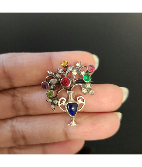 Antique Silver Giardinetti Brooch with Colorful Paste Gemstones Antique Silver Giardinetti Brooch with Colorful Paste Gemstones