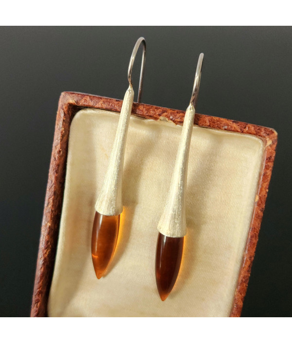 Modernist Amber Drop Earrings in Gold-Washed Sterling Silver Modernist Amber Drop Earrings in Gold-Washed Sterling Silver