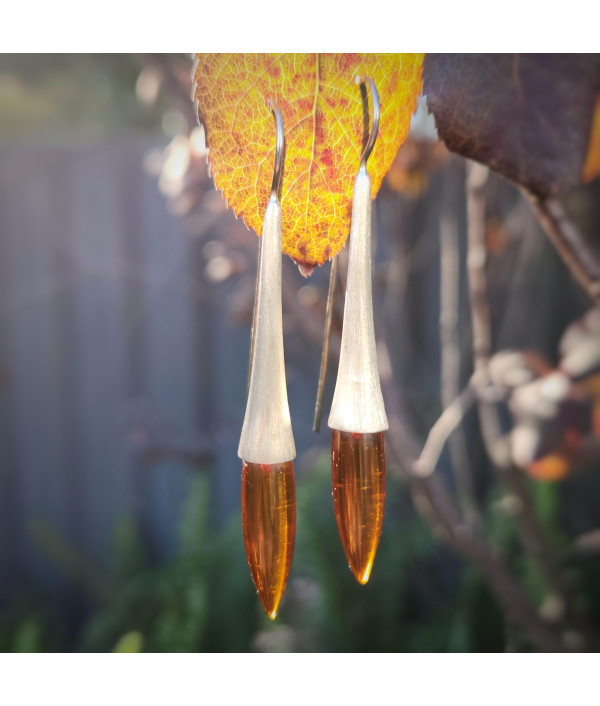 Modernist Amber Drop Earrings in Gold-Washed Sterling Silver Modernist Amber Drop Earrings in Gold-Washed Sterling Silver