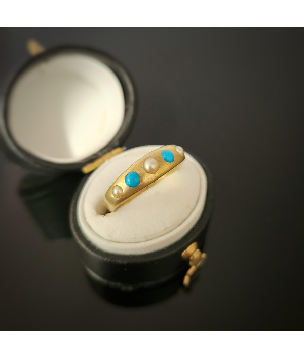 Victorian Turquoise And Pearl Ring in 18...