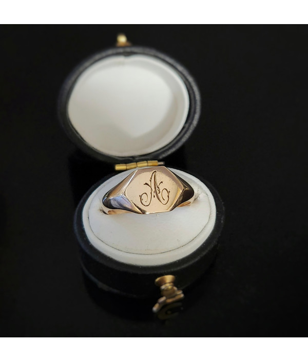Antique 9ct Rose Gold Hexagonal Signet R...