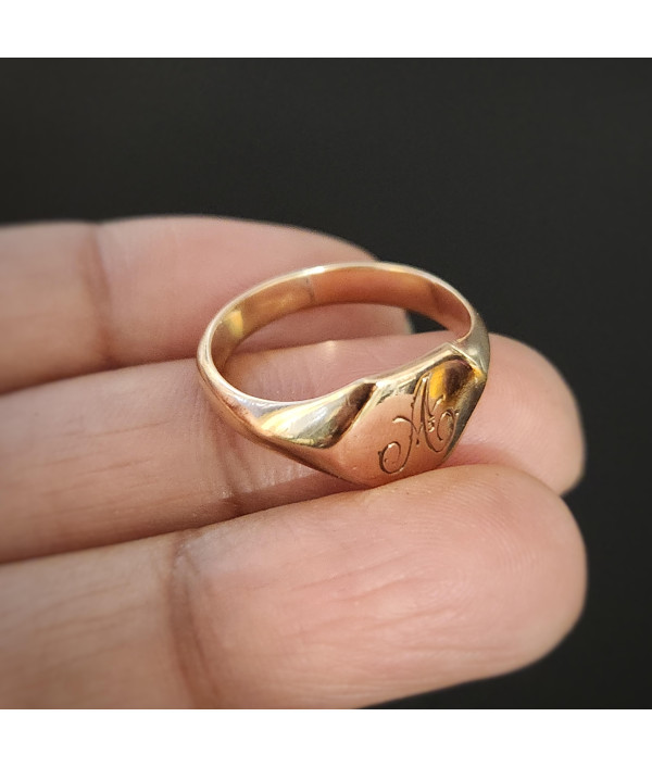 Antique 9ct Rose Gold Hexagonal Signet Ring – Engraved A Antique 9ct Rose Gold Hexagonal Signet Ring – Engraved A