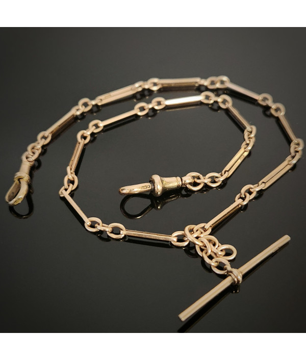 Antique Rail and Trace Link Albert Chain in 9ct Rose Gold Antique Rail and Trace Link Albert Chain in 9ct Rose Gold