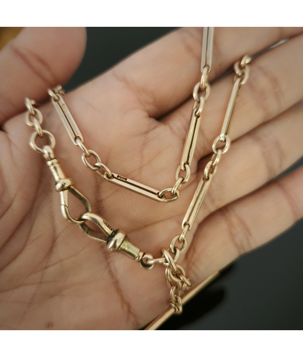 Antique Rail and Trace Link Albert Chain in 9ct Rose Gold Antique Rail and Trace Link Albert Chain in 9ct Rose Gold