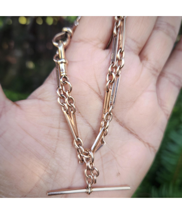 Antique Rail and Trace Link Albert Chain in 9ct Rose Gold Antique Rail and Trace Link Albert Chain in 9ct Rose Gold