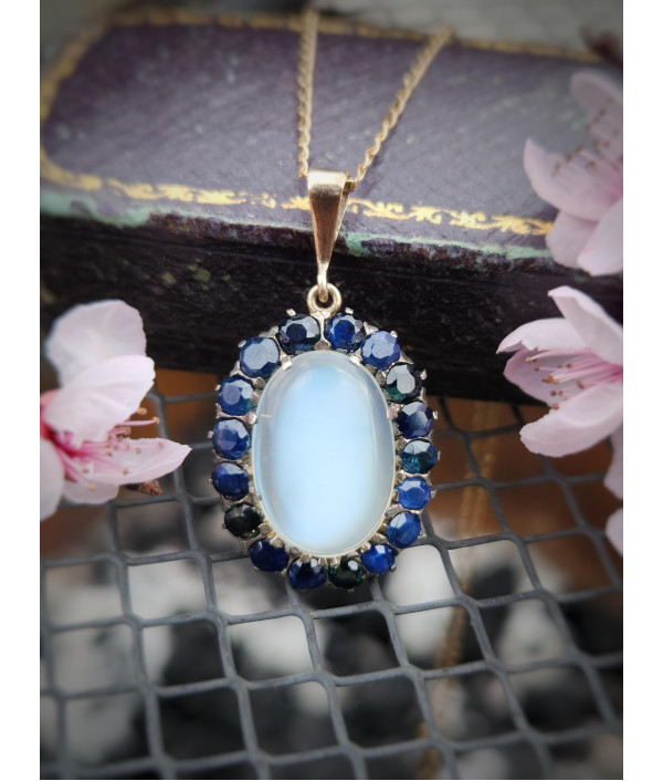 Antique Moonstone And Sapphire Halo Pend...