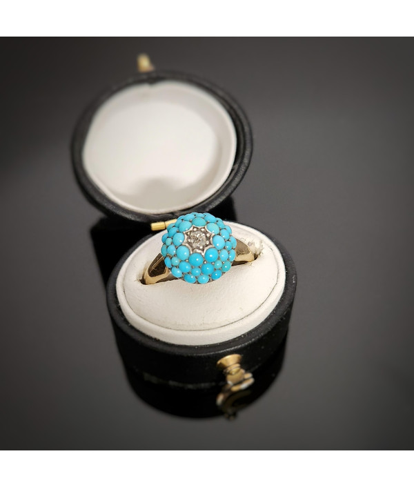 Antique Victorian Turquoise Pavé Dome R...