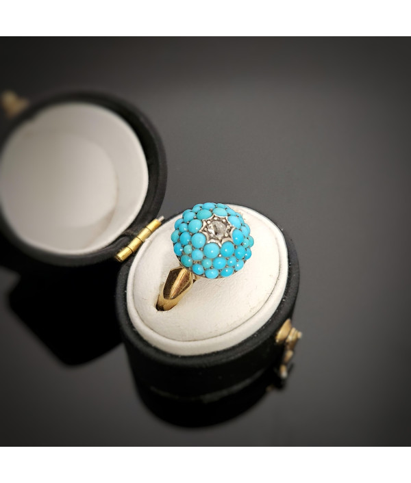 Antique Victorian Turquoise Pavé Dome Ring - Birmingham 1896 Antique Victorian Turquoise Pavé Dome Ring - Birmingham 1896