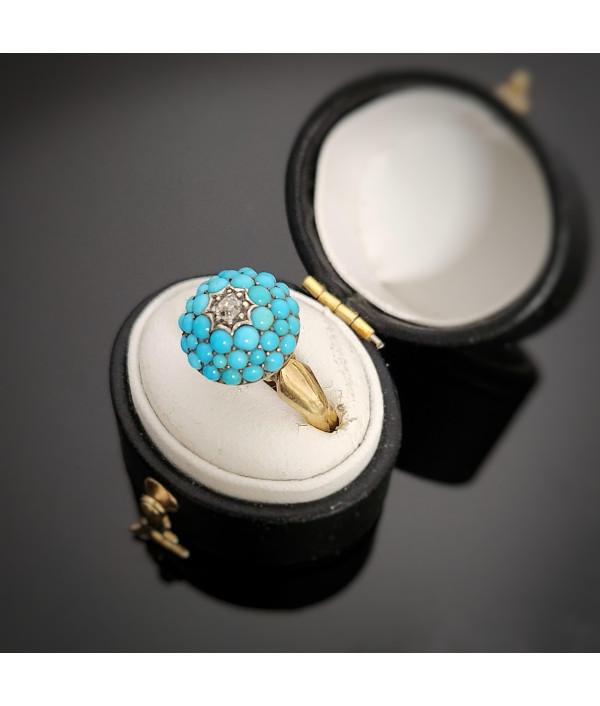 Antique Victorian Turquoise Pavé Dome Ring - Birmingham 1896 Antique Victorian Turquoise Pavé Dome Ring - Birmingham 1896