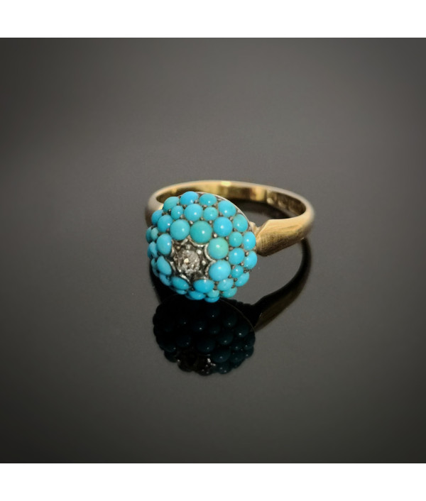 Antique Victorian Turquoise Pavé Dome Ring - Birmingham 1896 Antique Victorian Turquoise Pavé Dome Ring - Birmingham 1896
