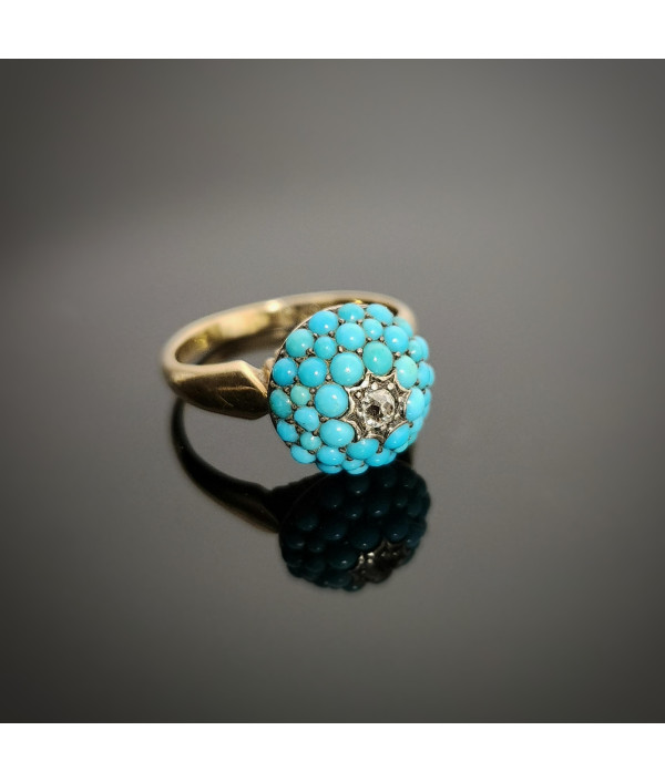 Antique Victorian Turquoise Pavé Dome Ring - Birmingham 1896 Antique Victorian Turquoise Pavé Dome Ring - Birmingham 1896