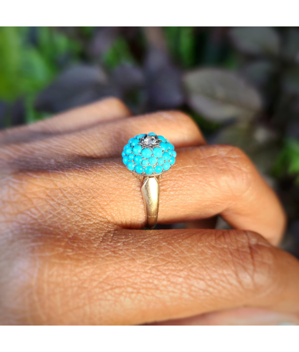 Antique Victorian Turquoise Pavé Dome Ring - Birmingham 1896 Antique Victorian Turquoise Pavé Dome Ring - Birmingham 1896