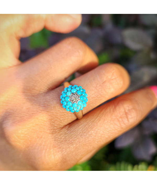 Antique Victorian Turquoise Pavé Dome Ring - Birmingham 1896 Antique Victorian Turquoise Pavé Dome Ring - Birmingham 1896