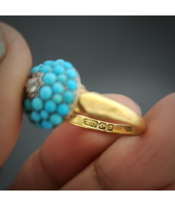 Antique Victorian Turquoise Pavé Dome Ring - Birmingham 1896 Antique Victorian Turquoise Pavé Dome Ring - Birmingham 1896