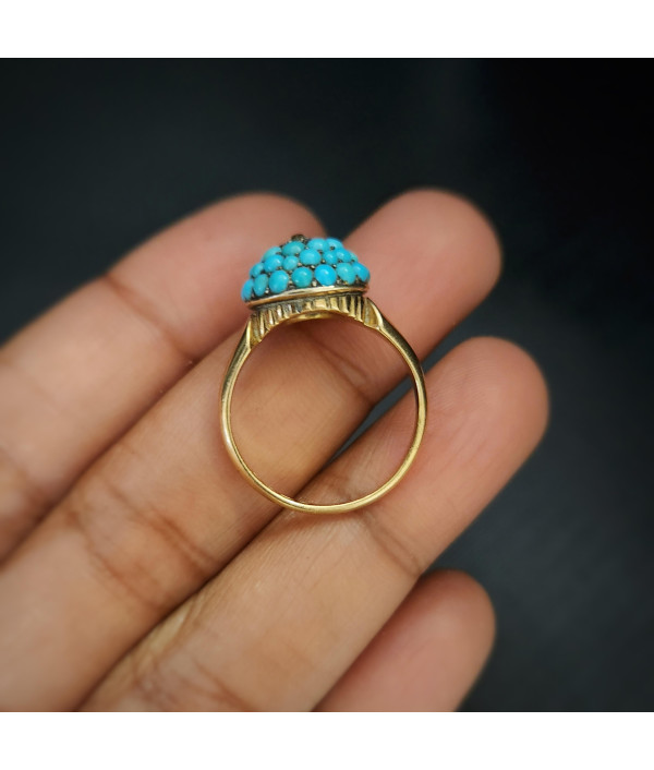 Antique Victorian Turquoise Pavé Dome Ring - Birmingham 1896 Antique Victorian Turquoise Pavé Dome Ring - Birmingham 1896
