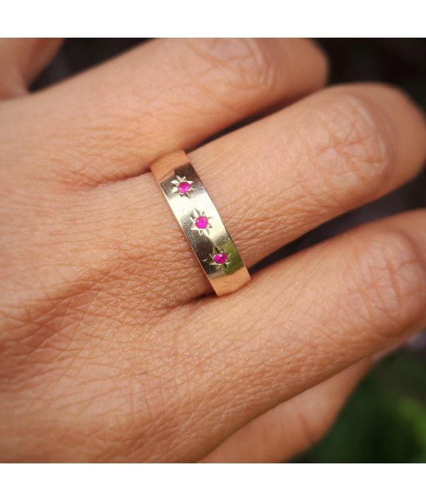 Vintage 1970s Three-Stone Ruby My Valentine Ring 9ct Yellow Gold Vintage 1970s Three-Stone Ruby My Valentine Ring 9ct Yellow Gold