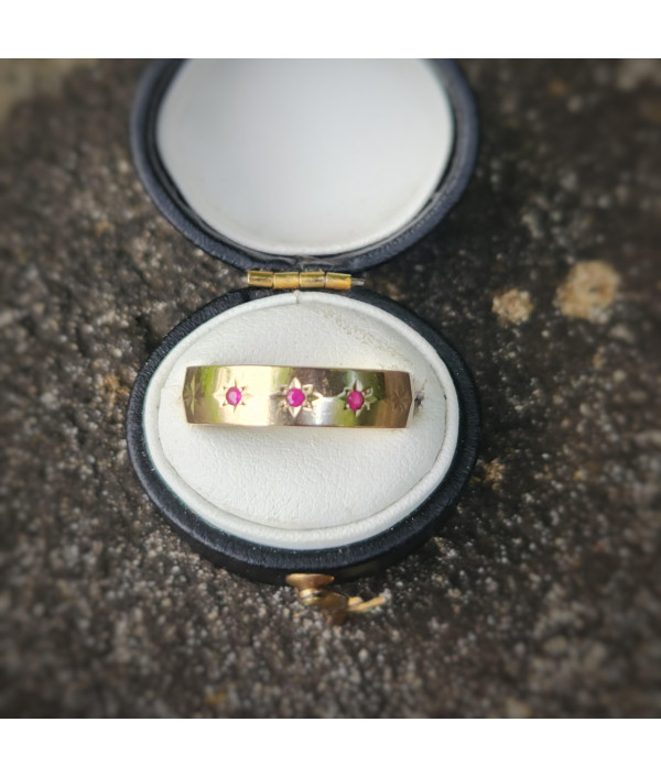 Vintage 1970s Three-Stone Ruby My Valentine Ring 9ct Yellow Gold Vintage 1970s Three-Stone Ruby My Valentine Ring 9ct Yellow Gold