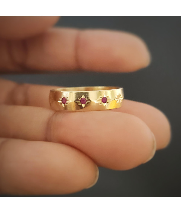 Vintage 1970s Three-Stone Ruby My Valentine Ring 9ct Yellow Gold Vintage 1970s Three-Stone Ruby My Valentine Ring 9ct Yellow Gold