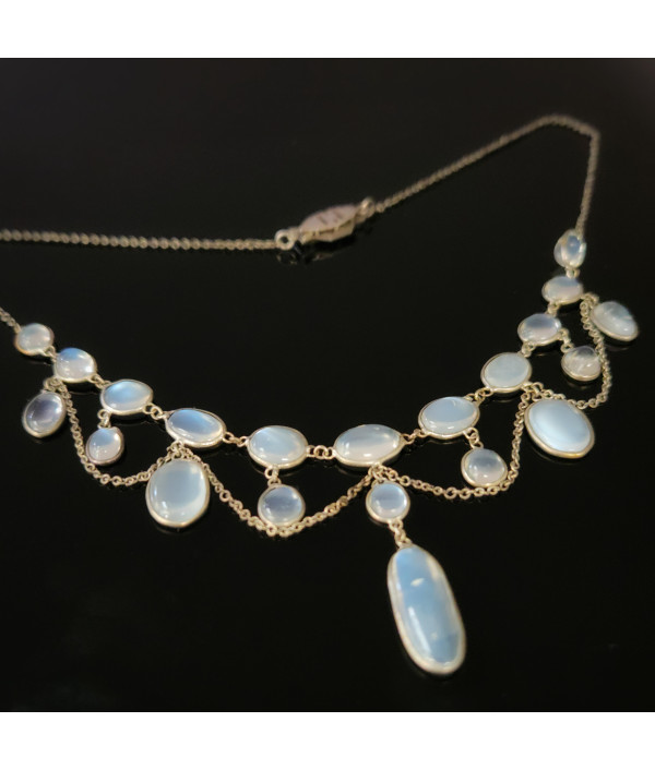 Edwardian Moonstone Festoon Necklace in Sterling Silver 