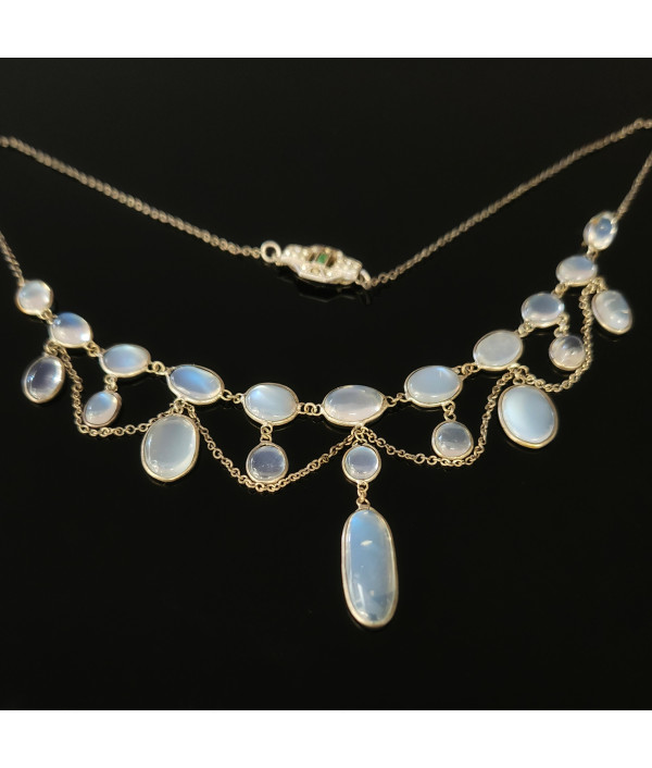 Edwardian Moonstone Festoon Necklace in Sterling Silver 