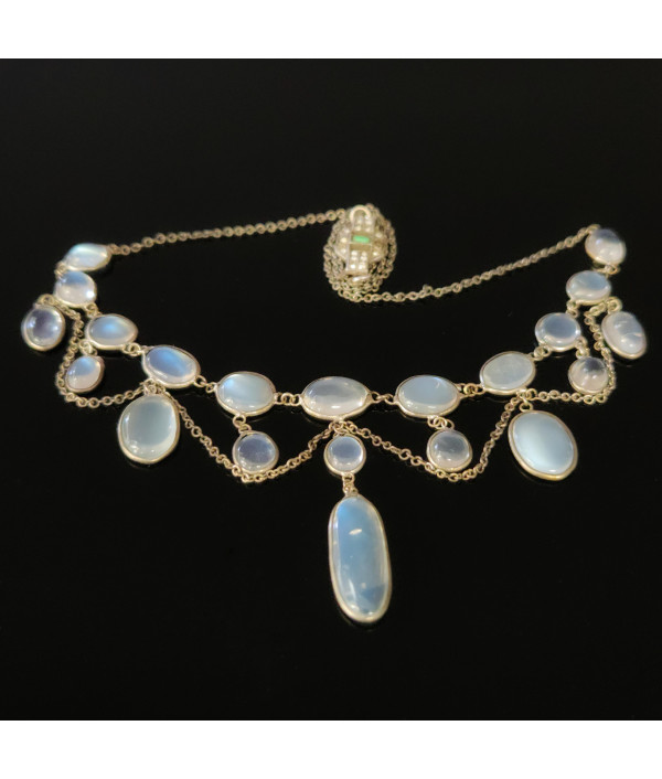 Edwardian Moonstone Festoon Necklace in Sterling Silver 