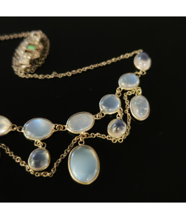 Edwardian Moonstone Festoon Necklace in Sterling Silver 
