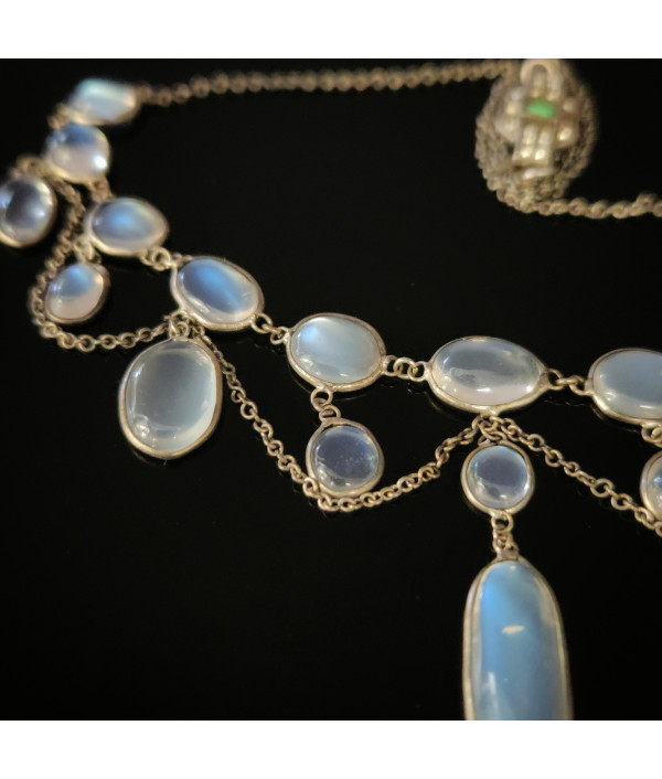 Edwardian Moonstone Festoon Necklace in Sterling Silver 