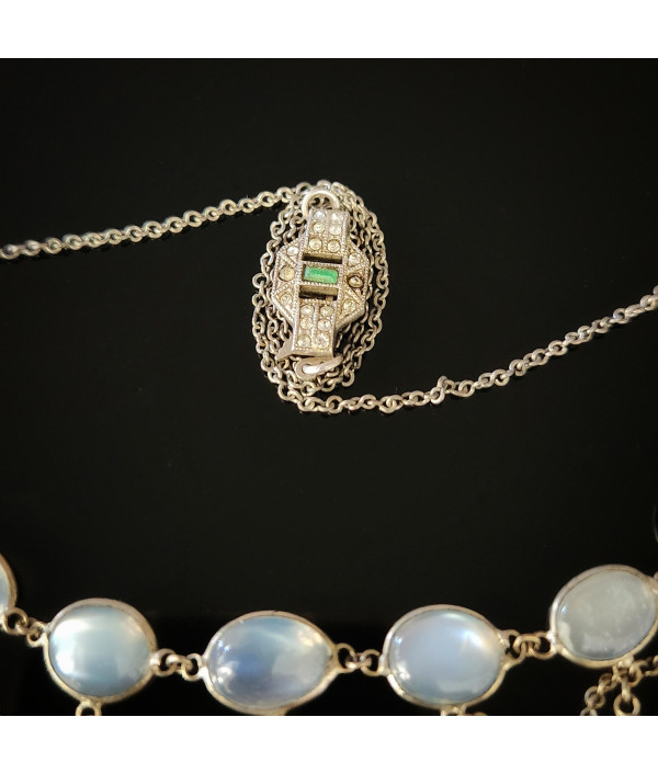 Edwardian Moonstone Festoon Necklace in Sterling Silver 