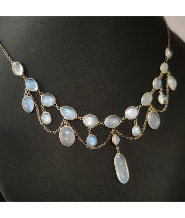 Edwardian Moonstone Festoon Necklace in Sterling Silver 