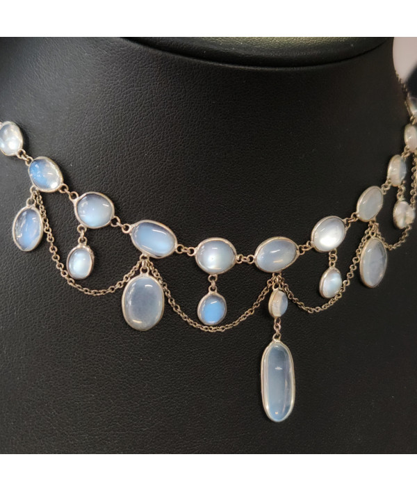 Edwardian Moonstone Festoon Necklace in Sterling Silver 