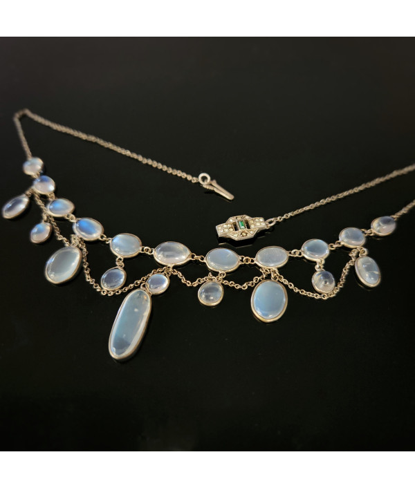 Edwardian Moonstone Festoon Necklace in Sterling Silver 
