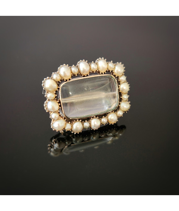 Georgian Pearl Halo Locket Brooch in 9ct Gold Georgian Pearl Halo Locket Brooch in 9ct Gold