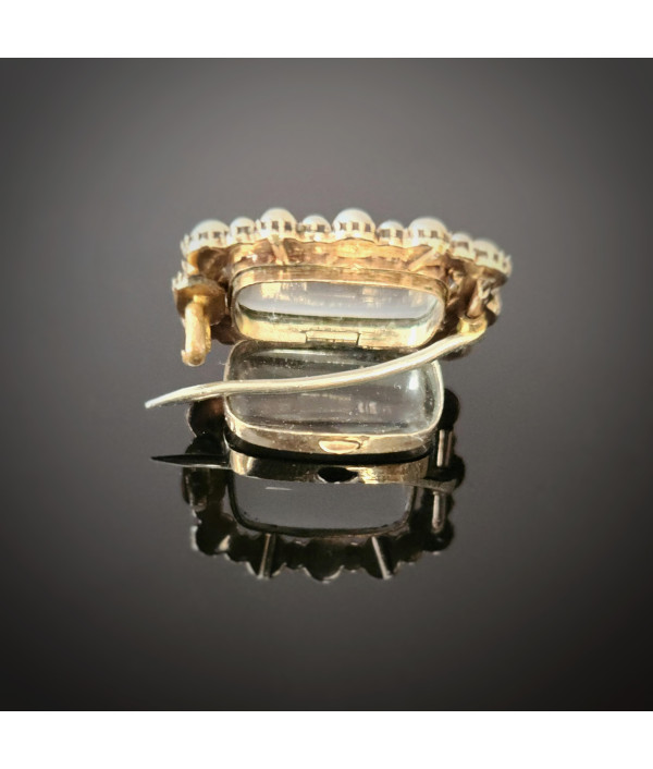 Georgian Pearl Halo Locket Brooch in 9ct Gold Georgian Pearl Halo Locket Brooch in 9ct Gold