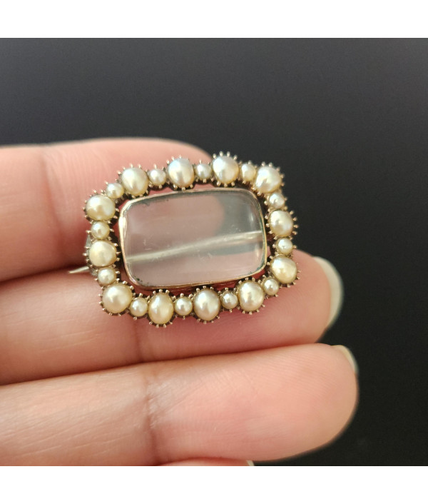 Georgian Pearl Halo Locket Brooch in 9ct Gold Georgian Pearl Halo Locket Brooch in 9ct Gold