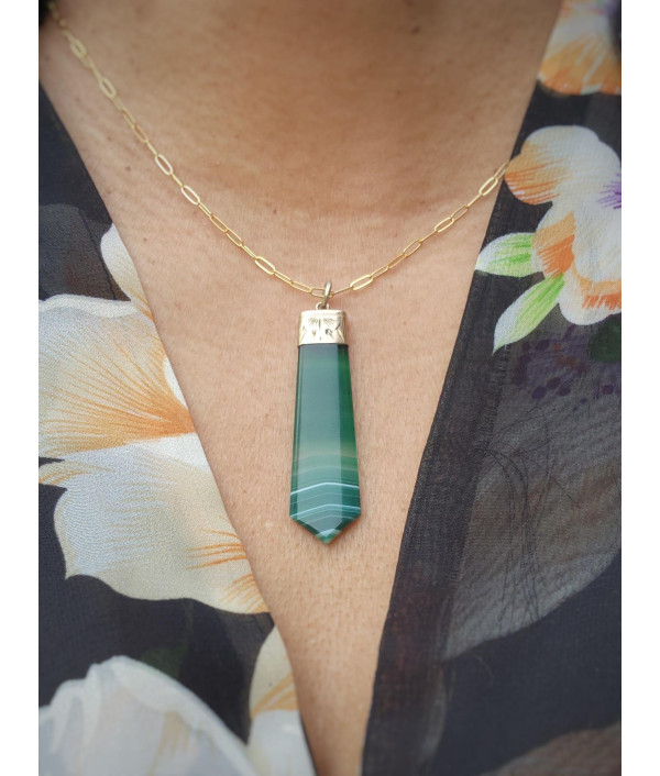 Antique Green Banded Agate Fob Pendant in 9ct Rose Gold