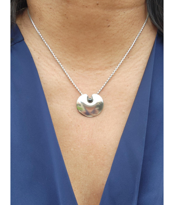 Georg Jensen 1999 Sterling Silver and Hematite Pendant by Nanna Ditzel Georg Jensen 1999 Sterling Silver and Hematite Pendant by Nanna Ditzel