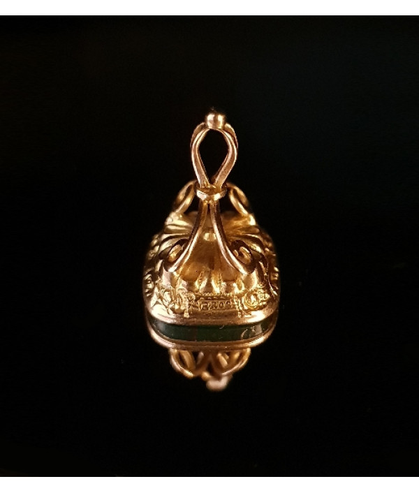 Victorian Bloodstone Fob Seal Pendant Charm in 9K Yellow Gold