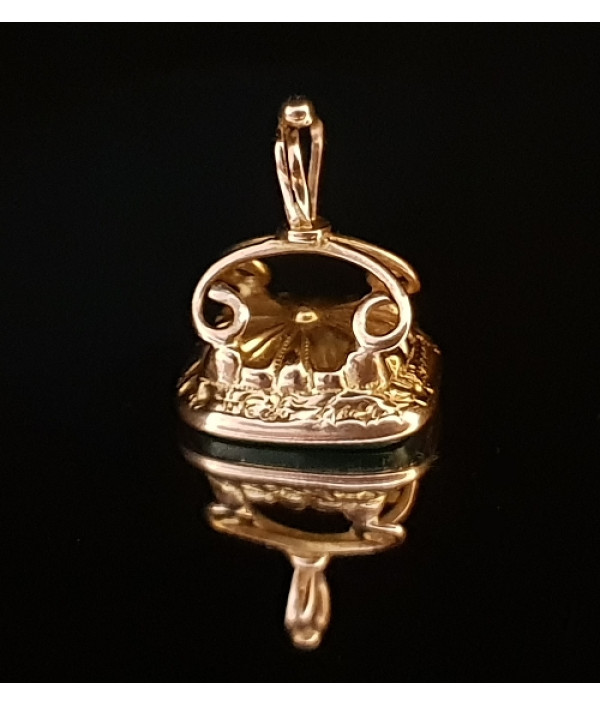 Victorian Bloodstone Fob Seal Pendant Charm in 9K Yellow Gold
