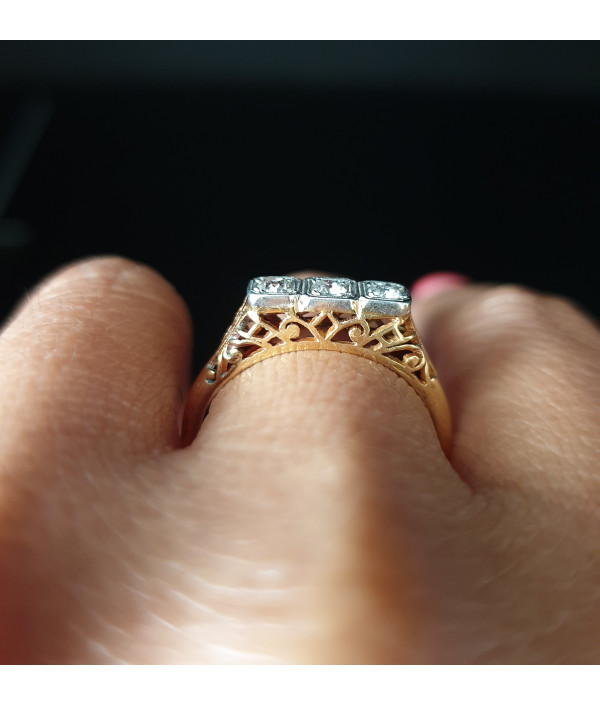 Art Deco Platinum and 18K Yellow Gold Diamond Ring