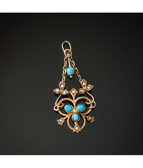 Edwardian Turquoise and Pearl Lavaliere ...