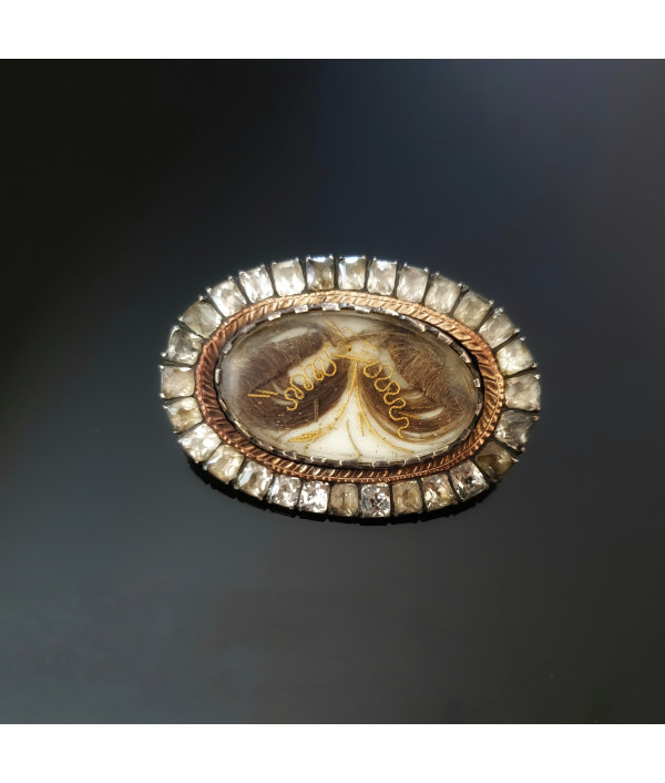 Georgian Mourning Brooch with Weaved Hair Work in Silver and Paste Georgian Mourning Brooch with Weaved Hair Work in Silver and Paste