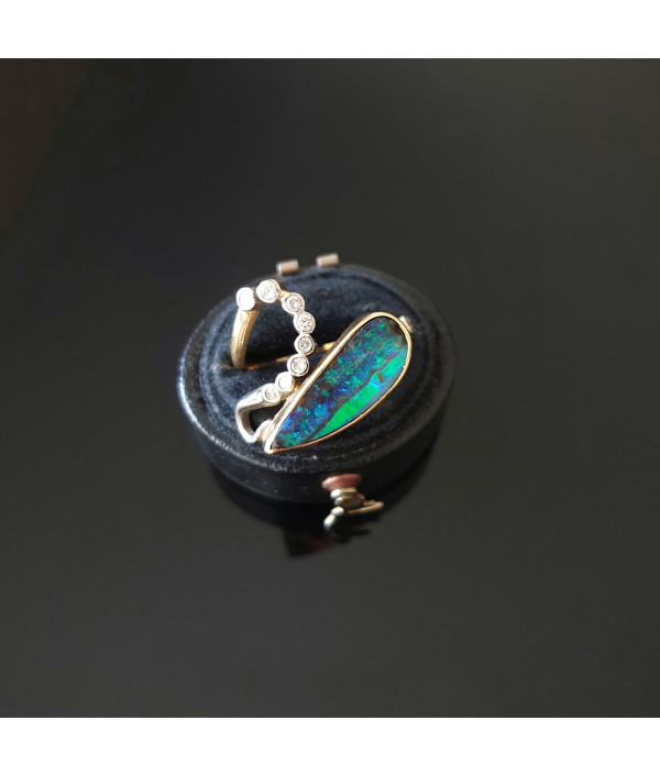 Vintage Australian Boulder Opal and Diamond Ring