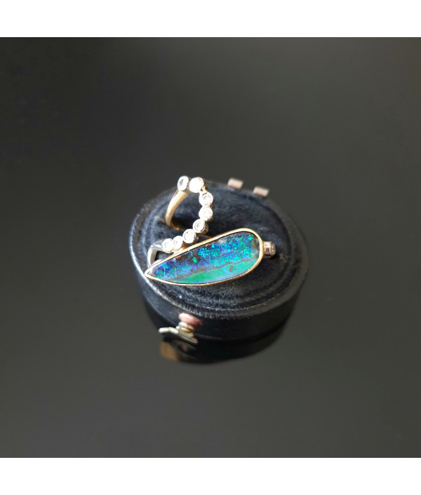 Vintage Australian Boulder Opal and Diamond Ring