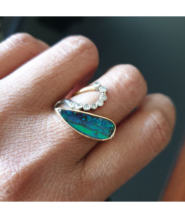 Vintage Australian Boulder Opal and Diamond Ring