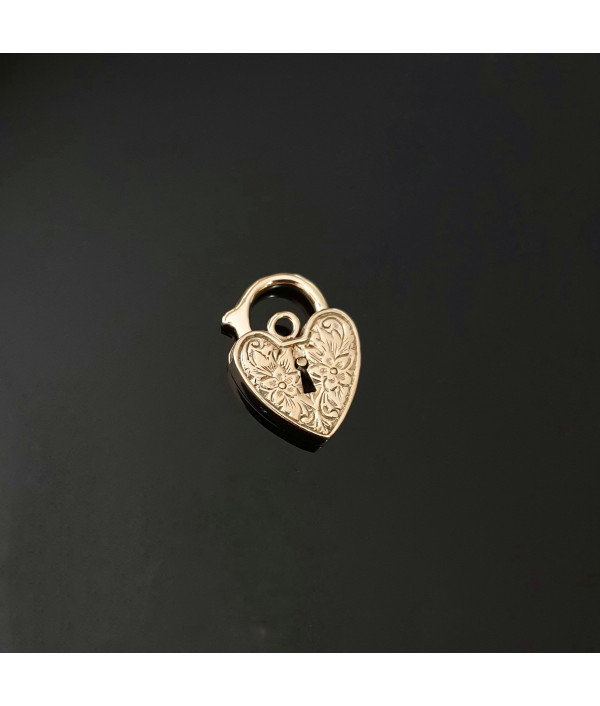 Vintage Floral Chased Gold Padlock Clasp Pendant in 9K