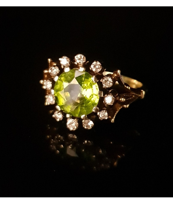 Edwardian Peridot and Diamond Halo Dress Ring Edwardian Peridot and Diamond Halo Dress Ring