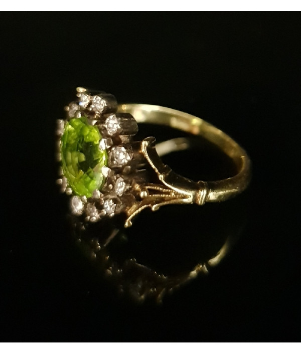 Edwardian Peridot and Diamond Halo Dress Ring Edwardian Peridot and Diamond Halo Dress Ring