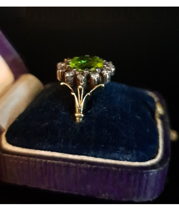 Edwardian Peridot and Diamond Halo Dress Ring Edwardian Peridot and Diamond Halo Dress Ring