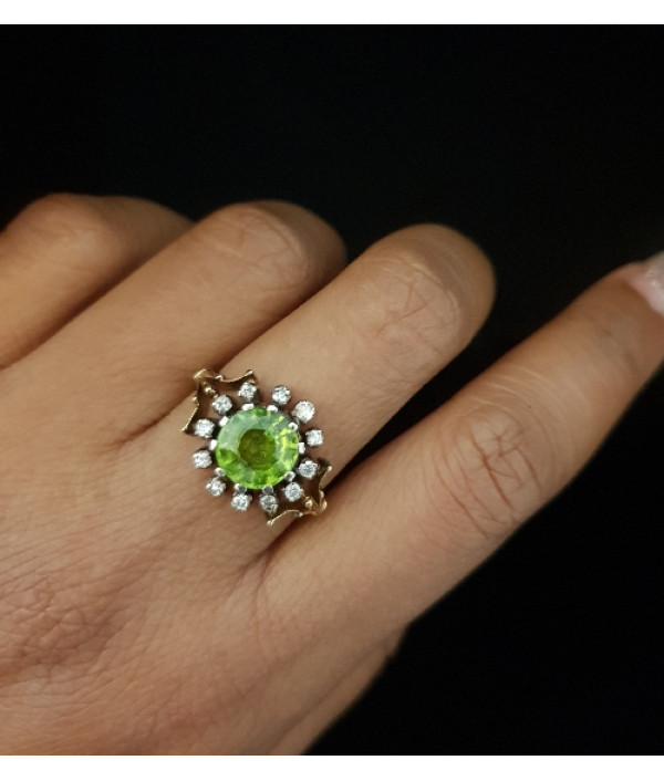 Edwardian Peridot and Diamond Halo Dress Ring Edwardian Peridot and Diamond Halo Dress Ring
